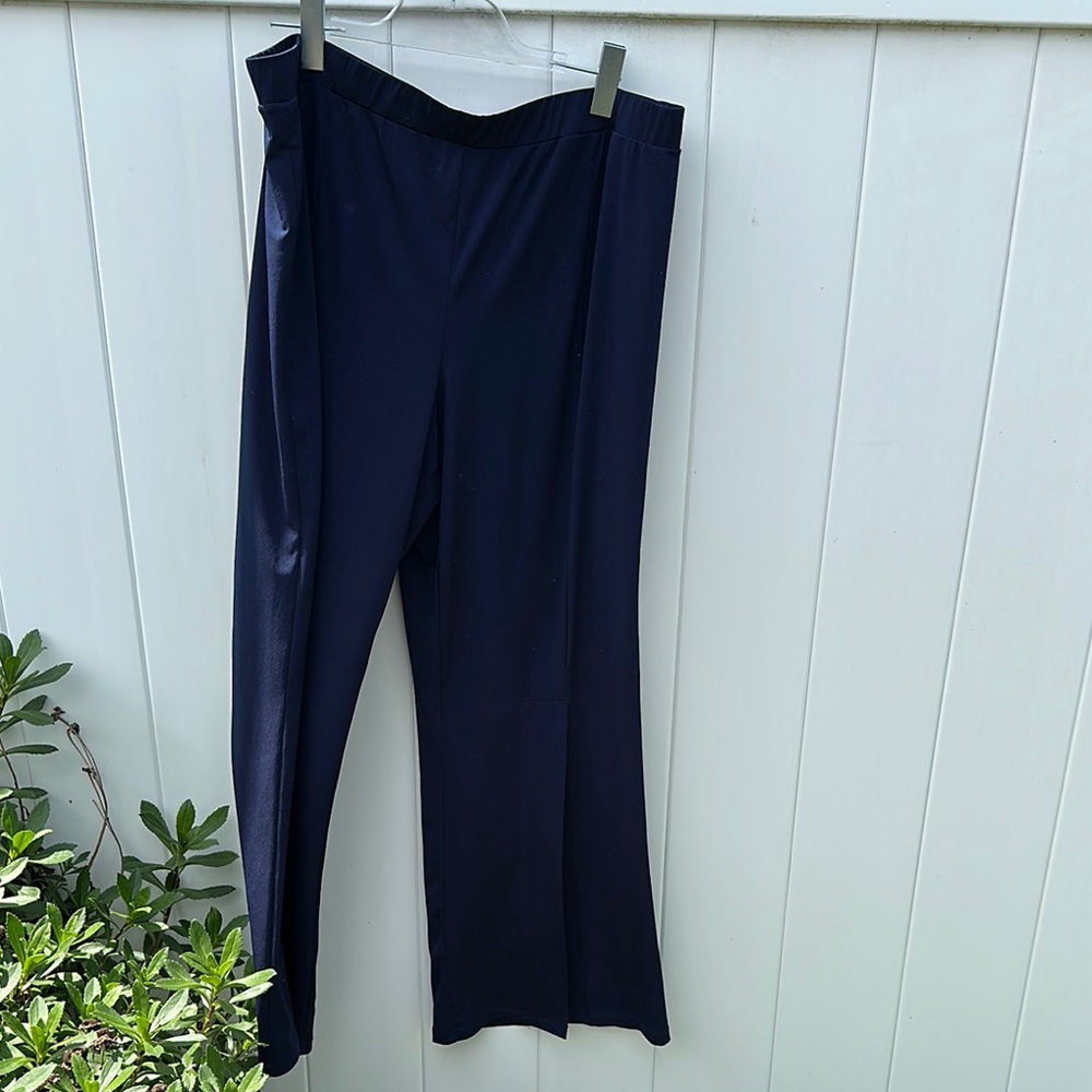 Susan Graver Blue Wide Leg Pants with Split Legs